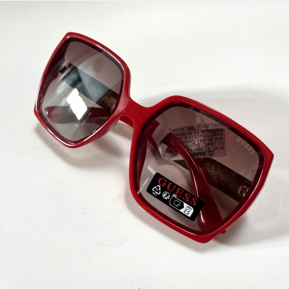 New GUESS Oversized Square Sunglasses GO00031 Acetate Embossed Red Gold main image 7